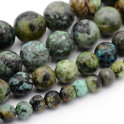 Mixed Size Natural African Turquoise(Jasper) Round Bead Strands TURQ-X0004-1