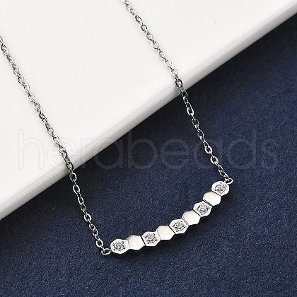304 Stainless Steel Hexagon Pendant Necklaces NJEW-V001-14P-1