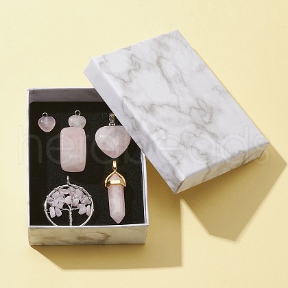 5 Styles Natural Rose Quartz Pendants G-FS0002-46-1