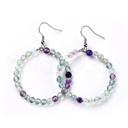 Natural Fluorite Dangle Earrings EJEW-K077-A05-1