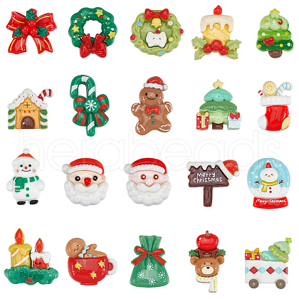 SUNNYCLUE 80Pcs 20 Styles Christmas Opaque Resin Cabochons RESI-SC0005-60-1