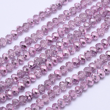 Faceted Rondelle Transparent Painted Glass Beads Strands DGLA-J001-C08-4mm-1