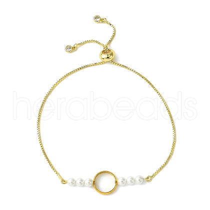 Round Shell Pearl & Brass Ring Box Chain Slider Bracelets for Women BJEW-JB10746-1