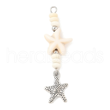 Ocean Alloy & Starfish Rondelle Synthetic Turquoise Beaded Pendants PALLOY-JF04012-03-1