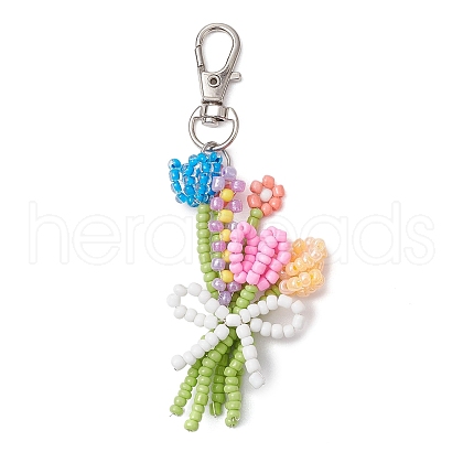 Mother's Day Bouquet Glass Seed Beaded Pendant Decoration HJEW-JM02561-02-1