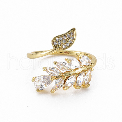 Brass Micro Pave Clear Cubic Zirconia Cuff Rings RJEW-Q164-019-NF-1