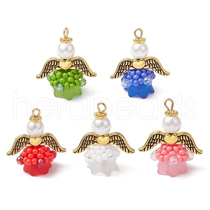 Glass Seed Beaded Angel Pendants PALLOY-MZ00713-1