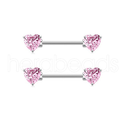 304 Stainless Steel Pink Cubic Zirconia Nipple Rings WGE5BE3-12-1