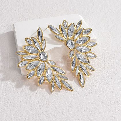 304 Stainless Steel Glass Stud Earrings for Women EJEW-M095-10G-01-1