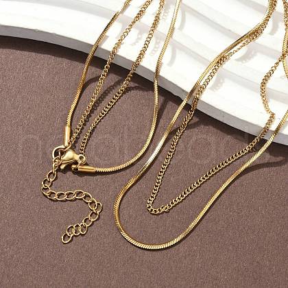 304 Stainless Steel Square Snake Chain Twisted Chain Double Layer Necklaces NJEW-S453-01G-B-1