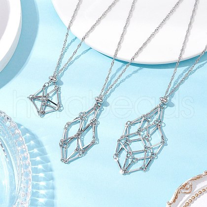 3Pcs 3 Styles 304 Stainless Steel Cuboid Link Chain Macrame Pouch Empty Stone Holder Necklace Making NJEW-JN05197-1