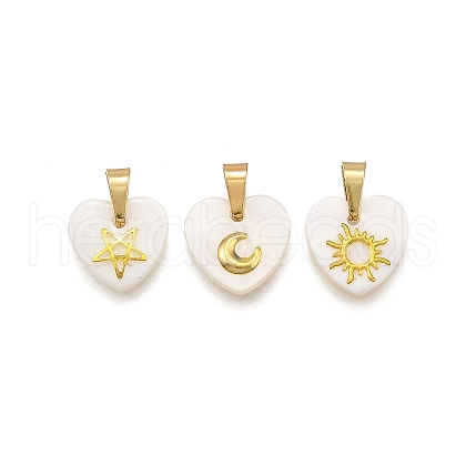 3Pcs 3 Styles Natural Freshwater Shell Geometric Charms PALLOY-JF03514-04-1