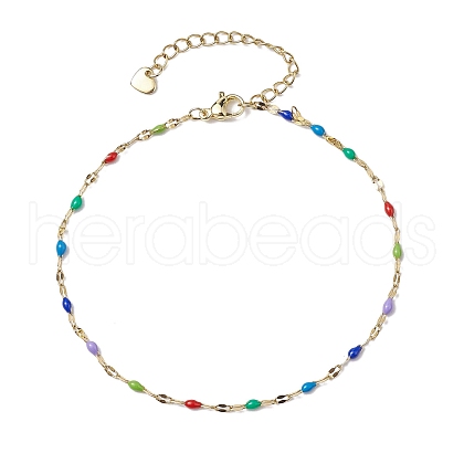 304 Stainless Steel Enamel Link Chains Anklets AJEW-AN00588-01-1