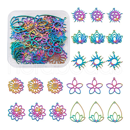 Biyun 28Pcs 7 Style 304 Stainless Steel Connector Charms & Pendants STAS-BY0001-12-1