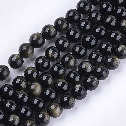 Natural Golden Sheen Obsidian Beads Strands G-S333-8mm-025-1