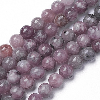 Natural Lepidolite/Purple Mica Beads Strands G-G770-04A-8mm-1