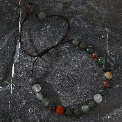 Gothic Style Round Natural Bloodstone Bead Braided Bead Bracelets PL1278-1