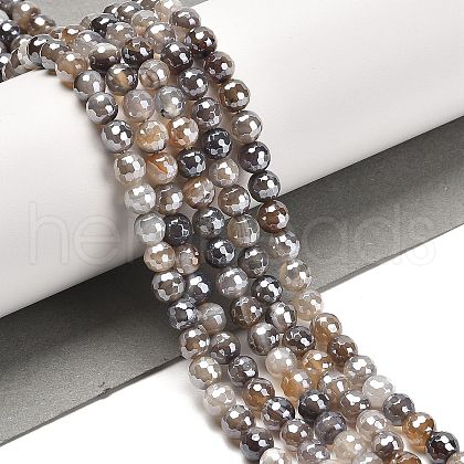 Electroplated Natural Botswana Agate Round Beads Strands G-L598-A03-01-1