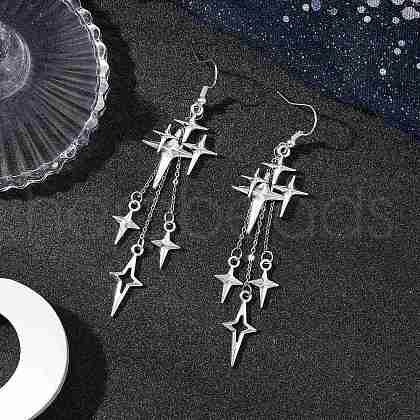Brass Star Dangle Earrings EJEW-JE06349-1