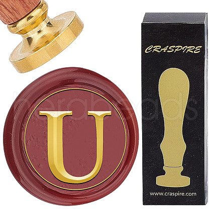 Brass Wax Seal Stamp with Wood Handle AJEW-WH0412-0316-1