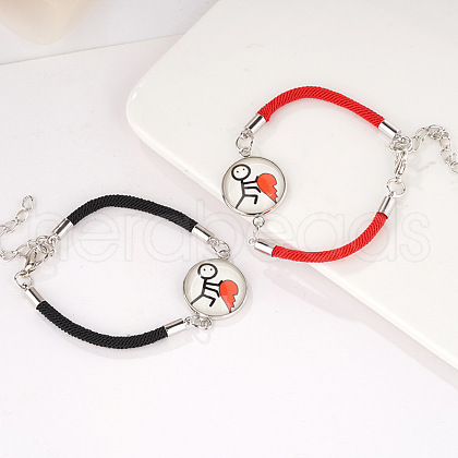 2Pcs Alloy Glass Flat Round Link Bracelets WG69686-02-1