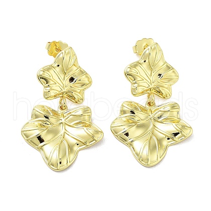 Rack Plating Brass Leaf Dangle Stud Earrings EJEW-M237-10G-01-1