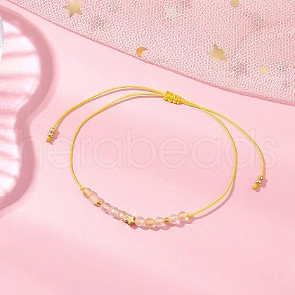 Natural Round Citrine Beads Braided Bead Bracelets for Women BJEW-JB11655-01-1