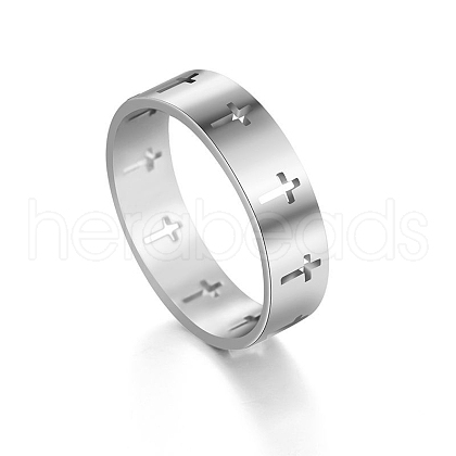 Stainless Steel Cross Finger Ring RELI-PW0001-003B-P-1