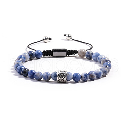 Natural Blue Spot Jasper Round Braided Bead Bracelets for Women Men PM4065-3-1