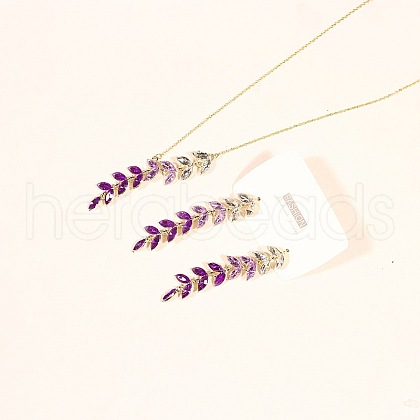 Wheat Alloy Gradient Color Cubic Zirconia Pendant Necklace & Stud Earring FS-WGBA5F1-01-1