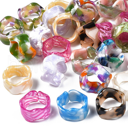 Resin Wave Cuff Ring RJEW-T022-011-1