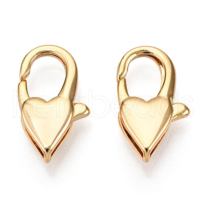 Brass Heart Lobster Claw Clasps KK-N254-14G-1