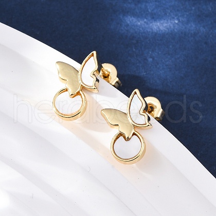 Butterfly Brass Shell Stud Earrings KK-D363-22G-1