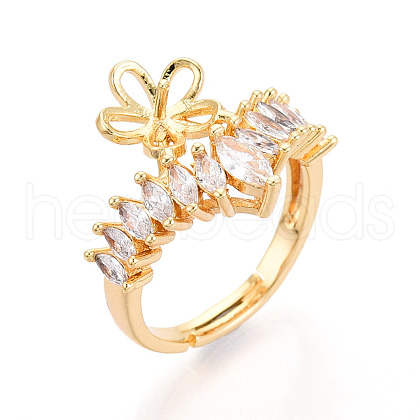 Flower Brass Micro Pave Cubic Zirconia Cup Peg Ring Settings KK-N274-01G-1