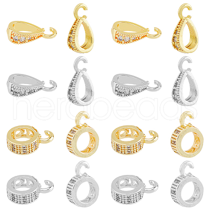 SUPERFINDINGS 20Pcs 4 Style Brass Micro Pave Clear Cubic Zirconia Pendant Bails KK-FH0005-65-1