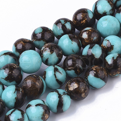 Assembled Synthetic Turquoise and Bronzite Beads Strands G-S366-025A-1
