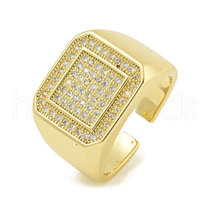 Brass with Cubic Zirconia Open Cuff Rings RJEW-U011-06B-G-1