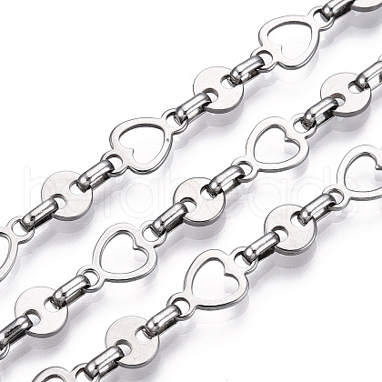 Tarnish Resistant 661 Stainless Steel Heart & Flat Round & Oval Link Chains CHS-T005-02P-1