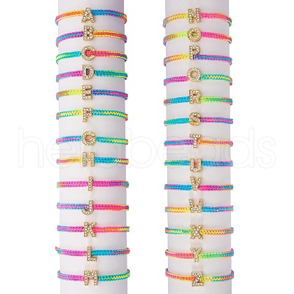 Crystal Rhinestone Initial Braided Bead Bracelet BJEW-SW00037-18-1