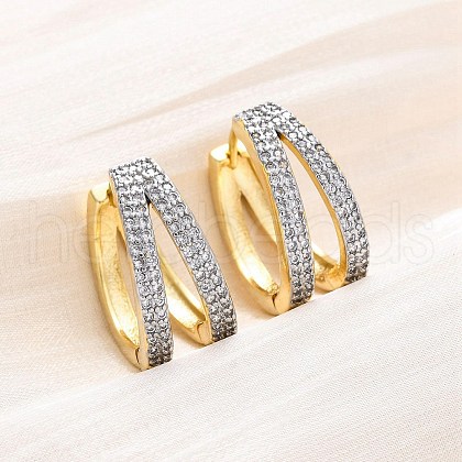 Brass Micro Pave Clear Cubic Zirconia Hoop Earrings EJEW-H158-15GP-1