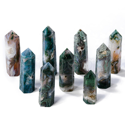 Natural Moss Agate Pointed Prism Bar Home Display Decoration G-PW0007-104D-1