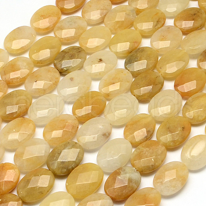 Faceted Oval Natural Yellow Jade Beads Strands G-R303-10-1