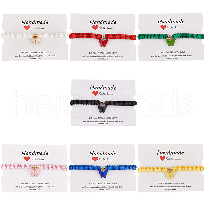 ANATTASOUL 7Pcs 7 Colors Alloy Acrylic Butterfly Charm Bracelets Set BJEW-AN0001-79-1