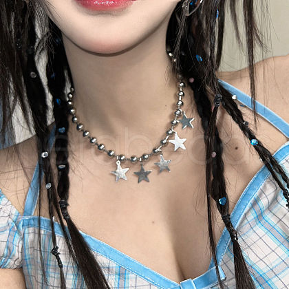CCB Plastic Ball Chain 201 Stainless Steel Star Pendant Necklaces FS-WGD1CA4-01-1