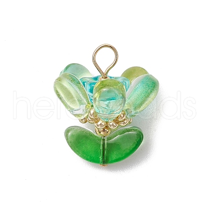 Brass Glass Flowers Pendants PALLOY-MZ00630-03-1