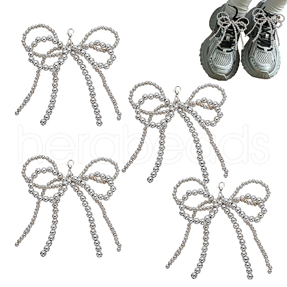 HOBBIESAY 4Pcs Bowknot Plastic Imitation Pearl Beads Shoe Charms AJEW-HY0001-92-1