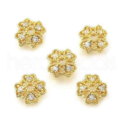 Flower Brass Micro Pave Cubic Zirconia Bead Caps KK-K300-01F-G-1