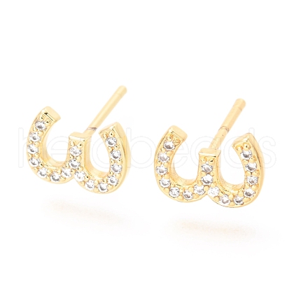 Brass Micro Pave Clear Cubic Zirconia Stud Earrings EJEW-O103-04G-1