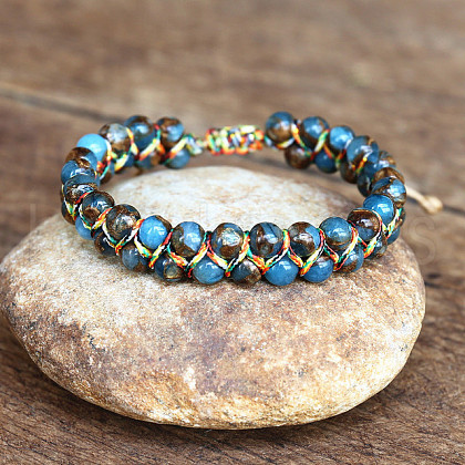 Dyed Natural Imperial Jasper Round Beaded Braided Bead Bracelets WGA4FF5-03-1