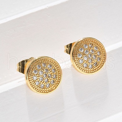 Brass Micro Pave Clear Cubic Zirconia Stud Earrings EJEW-D305-15G-1